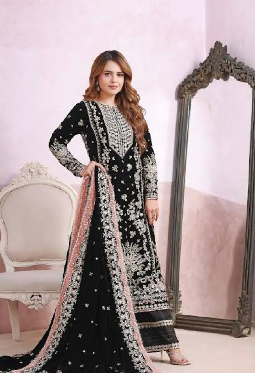 Black Velvet 3-Piece Stitched Suit – Heavy Embroidered